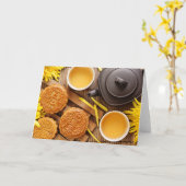 ムーンケーキと茶中国の、中秋フェスティバル2 カード (黄色い花)