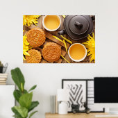 ムーンケーキと茶中国の、中秋フェスティバル2 ポスター (ホームオフィス)