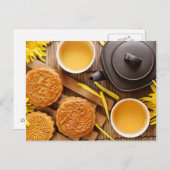 ムーンケーキと茶中国の、中秋フェスティバル2 ポストカード (正面/裏面)