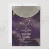 ムーンコンステレーション金ゴールド紫結婚天空 招待状 (正面)