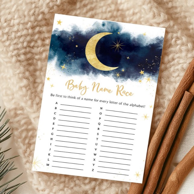 ムーンゴールドスターズシャワーネームレースゲーム (Over The Moon Baby Shower Game)