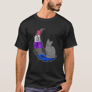 ムーンジェンドルフルードフラッグキャットLGBTQセーフ宇宙ゲイPri Tシャツ