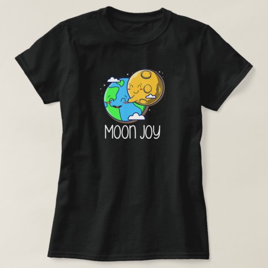 ムーンジョイ かわいい 地球と月のハグ Tシャツ (デザイン正面)