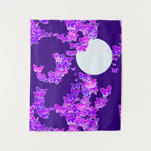 ムーンスケープ願い蝶、紫と深い紫 タペストリー (正面)