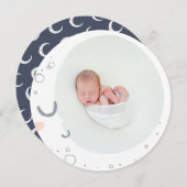 ムーンスターかわいいガーリーピンク色のネイビー写真誕生 案内状 (正面/裏面)