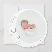 ムーンスターかわいいガーリーピンク色のネイビー写真誕生 案内状 (正面)