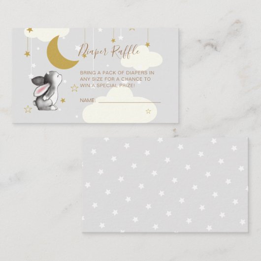 ムーンスタークラウドバニー赤ちゃんシャワーおむつラッフル エンクロージャーカード (正面/裏面)