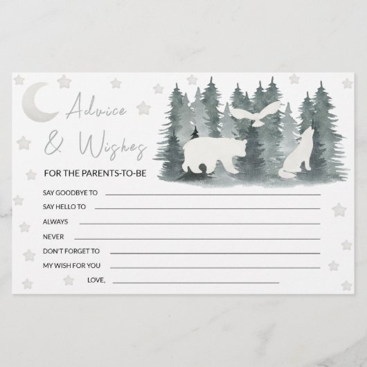 ムーンスターズウッドランド赤ちゃんシャワー親アドバイスカード 便箋 (正面)