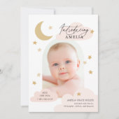 ムーンスターズクラウドアーチフォトピンク赤面誕生 案内状 (正面)