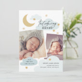 ムーンスターズクラウドコラージュフォトベビーブルー誕生 案内状 (スタンド正面)