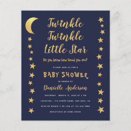 ムーンスターズブルー金ゴールドバジェットベビーシャワー招待状