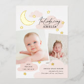 ムーンスターズ写真コラージピンク誕生のお知らせ 箔招待状 (正面)