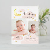 ムーンスターズ写真コラージピンク誕生のお知らせ 箔招待状 (立ち正面)