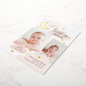 ムーンスターズ写真コラージピンク誕生のお知らせ 箔招待状 (回転した状態)