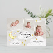 ムーンスターズ写真コラージュ灰色の誕生のお知らせ 箔招待状 (立ち正面)