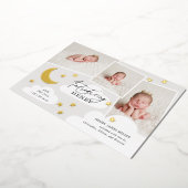 ムーンスターズ写真コラージュ灰色の誕生のお知らせ 箔招待状 (回転した状態)