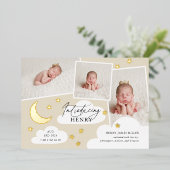 ムーンスターズ写真コラージュBeige誕生発表 箔招待状 (立ち正面)