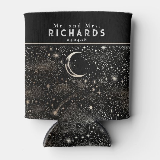 ムーンスターズ星空の星空の夜結婚黒 缶クーラー (正面)