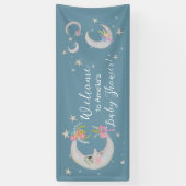 ムーンスターズ花ティール（緑がかった色）ブルーベビーシャワーウェルカム 横断幕 (縦)