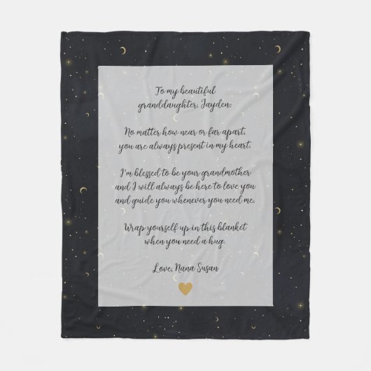 ムーンスターズ金ゴールドカスタム引用文孫娘 フリースブランケット (正面)