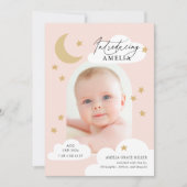 ムーンスターズ雲アーチフォト赤面ピンク誕生Anno 案内状 (正面)
