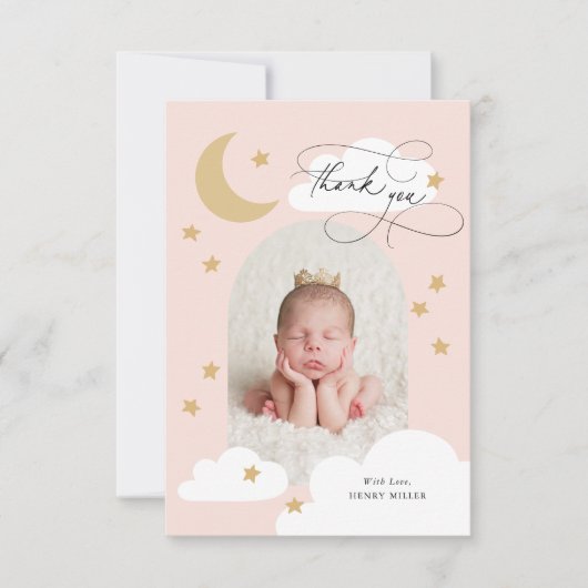 ムーンスターズ雲アーチ写真ピンクありがとう サンキューカード (正面)
