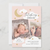 ムーンスターズ雲コラージフォトピンク誕生 案内状 (正面)