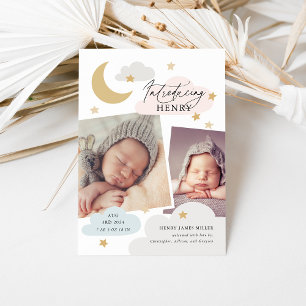 ムーンスターズ雲コラージュ写真ピンクブルー誕生 案内状