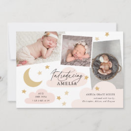 ムーンスターズ雲3フォトコラージピンク誕生 案内状