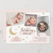 ムーンスターズ雲3フォトコラージピンク誕生 案内状 (正面/裏面)