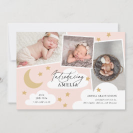 ムーンスターズ雲3フォトコラージピンク誕生Anou 案内状