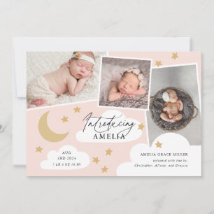 ムーンスターズ雲3フォトコラージピンク誕生Anou 案内状