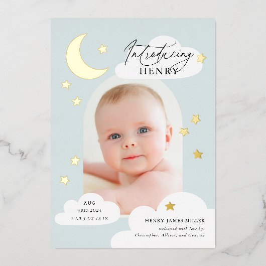 ムーンスターズArchフォトブルー誕生発表 箔招待状 (正面)