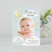 ムーンスターズArchフォトブルー誕生発表 箔招待状 (立ち正面)