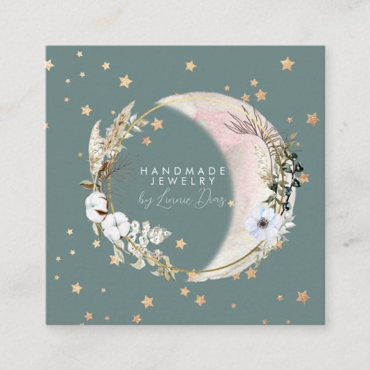 ムーンスターハンドメイドジュエリーアーティストフェイク金ゴールドE スクエア名刺 (正面)