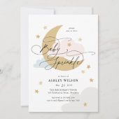 ムーンスターマットピンクブルースクリプトベビー散布 招待状 (正面)