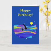 ムーンスター泳ぐ人誕生日折り畳みグリーティングカード カード (黄色い花)