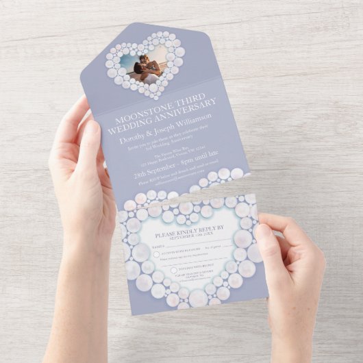 ムーンストーン 結婚記念日 3年 パーティー オールインワン招待状 (貼ってはがせる)