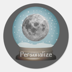 ムーンスノーグローブ宇宙サイファイ冬灰色ブルー ラウンドシール