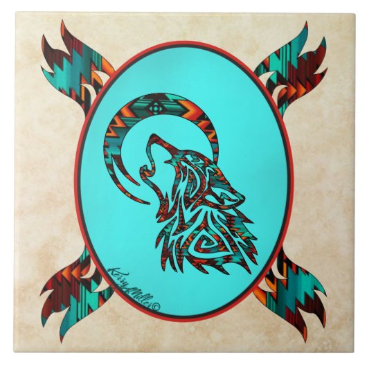 ムーンセラミックのタイルで部族の狼がハウリング タイル (正面)