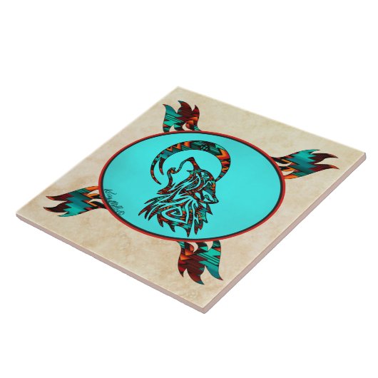 ムーンセラミックのタイルで部族の狼がハウリング タイル (側面)