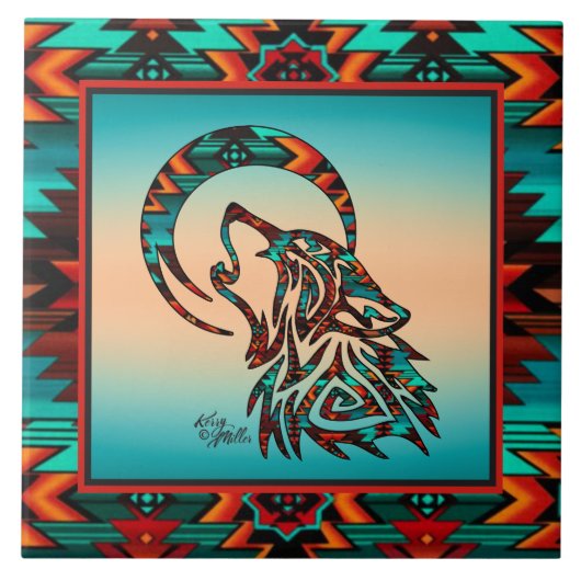 ムーンセラミックのタイルで部族の狼がハウリング タイル (正面)