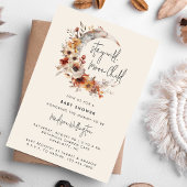 ムーンチャイルドニュートラルボホ花模様ベビーシャワー 招待状