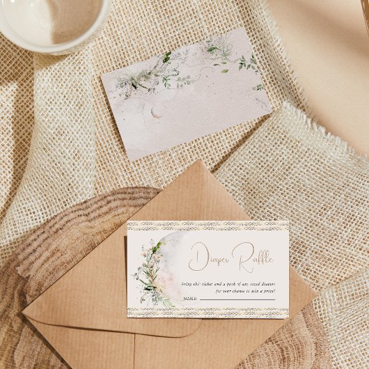 ムーンチャイルド | Boho Hippie赤ちゃんシャワーおむつラッフル エンクロージャーカード