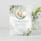ムーンテディベアの上のボホ緑のベビー 招待状 (スタンド正面)