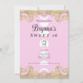 ムーンテンプルピンク&金ゴールド華美スウィート16 招待状 (正面)