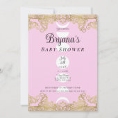 ムーンテンプルピンク&金ゴールド華美ベビーシャワー 招待状 (正面)