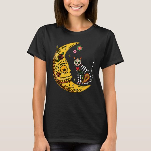 ムーンディアデミュートスホール付きメキシコのカラベラ猫 Tシャツ (正面)