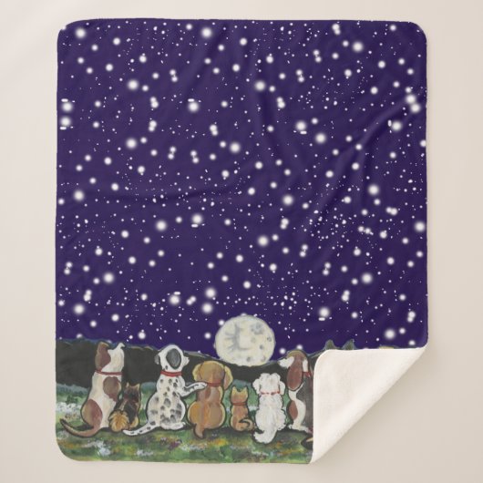 ムーンドッグネイビーブルーナイトスカイ子犬の星 シェルパブランケット (正面)