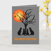 ムーンナイトの4匹の猫 5" x 7" グリーティングカード (黄色い花)